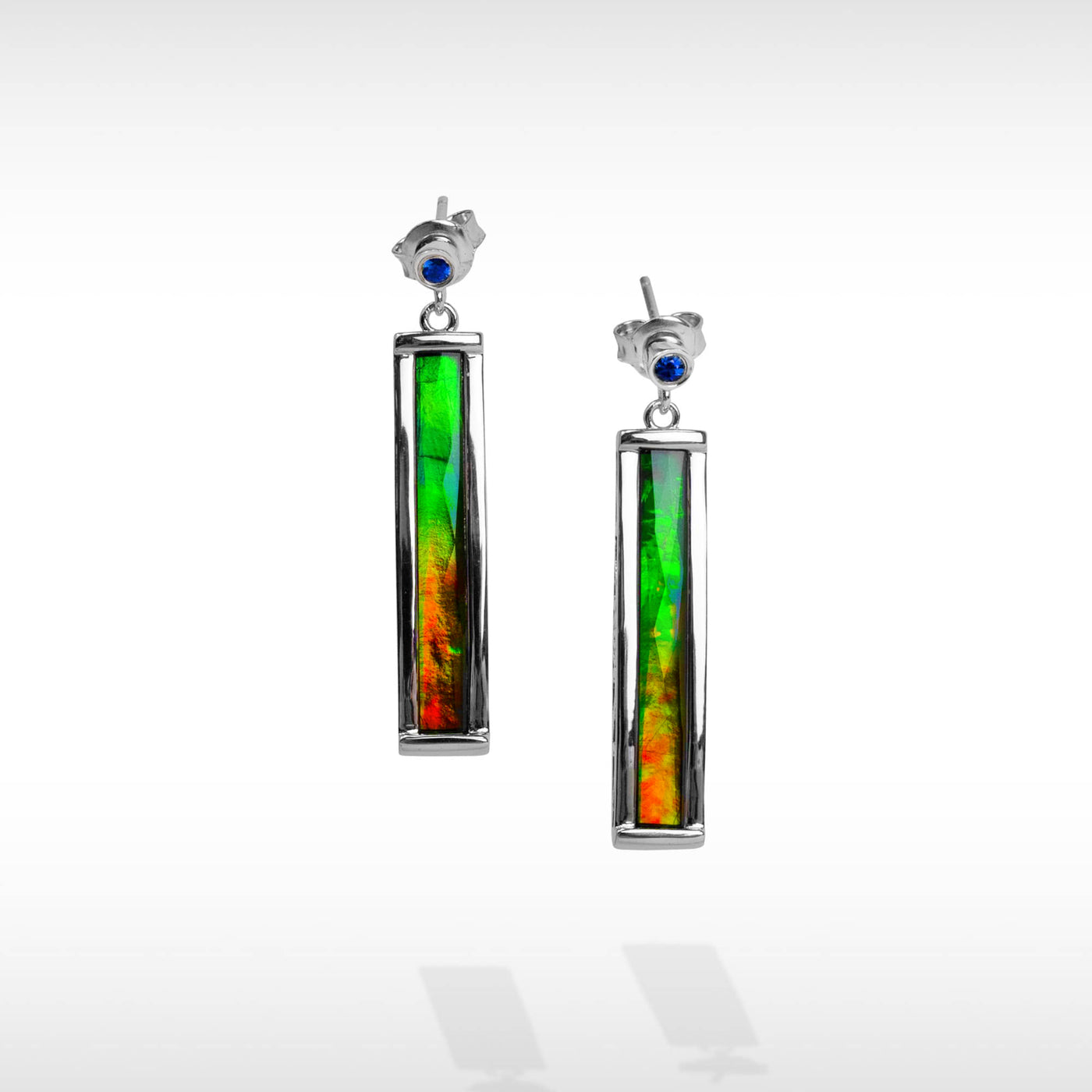 Sterling Silver Ammolite Earrings with Blue Sapphire Acent