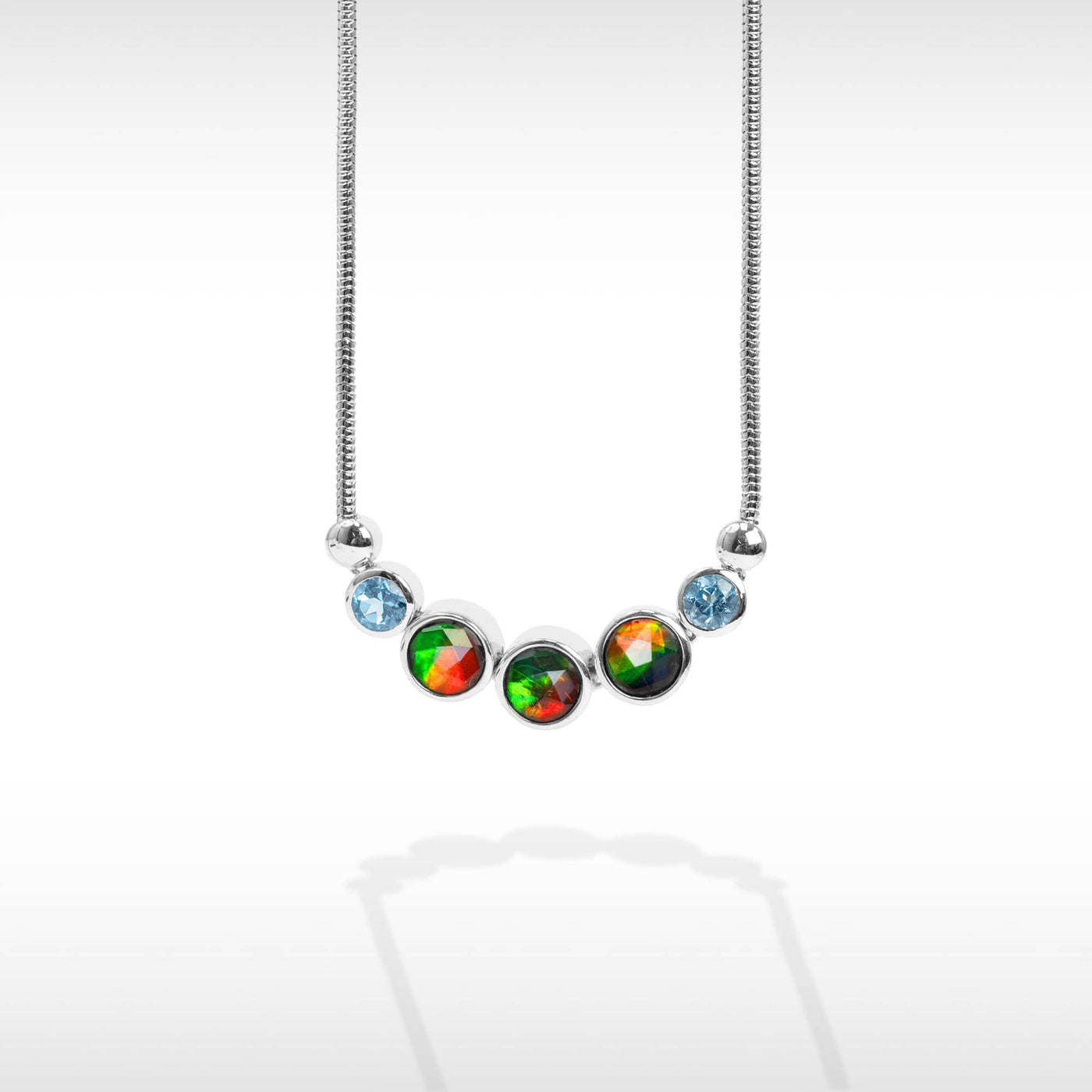 Women's Sterling Silver Ammolite Necklace with White or Blue Topaz Accent