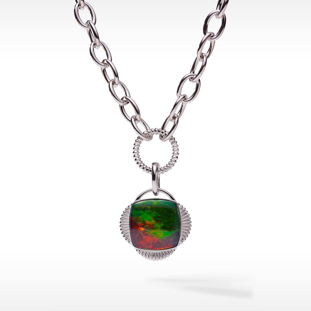 Origins chain link ammolite pendant,earring and bracelet set in sterling silver