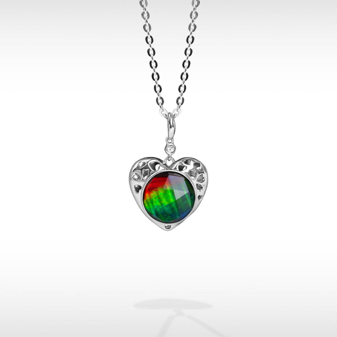 Women's Sterling Silver Ammolite Pendant with White Sapphire Accent
