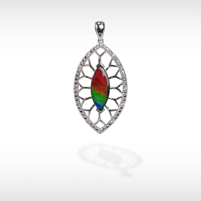 Women's Sterling Silver Ammolite Pendant with white sapphire accent