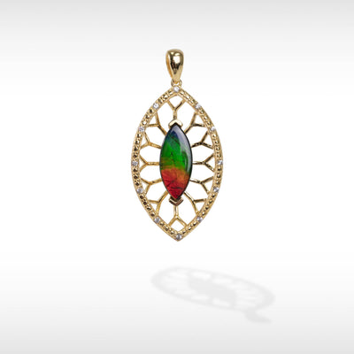 Women's Sterling Silver Ammolite Pendant with white sapphire accent