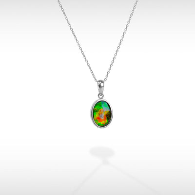 Women's Sterling Silver Ammolite and Jade Double Sided Pendant