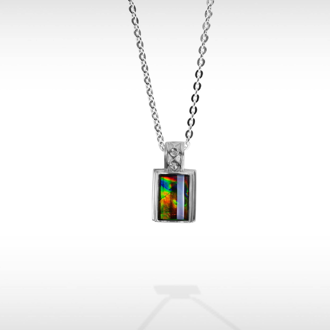 Women's Sterling Silver Ammolite Pendant with White Sapphire Accent