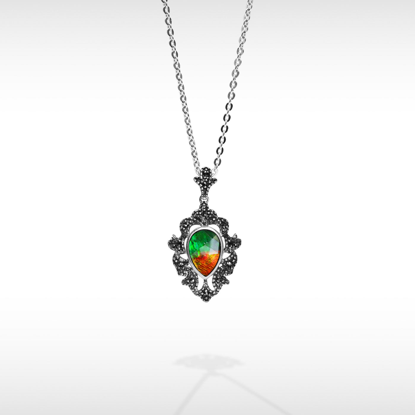 Women's Sterling Silver Ammolite Pendant with Marcasite Accent