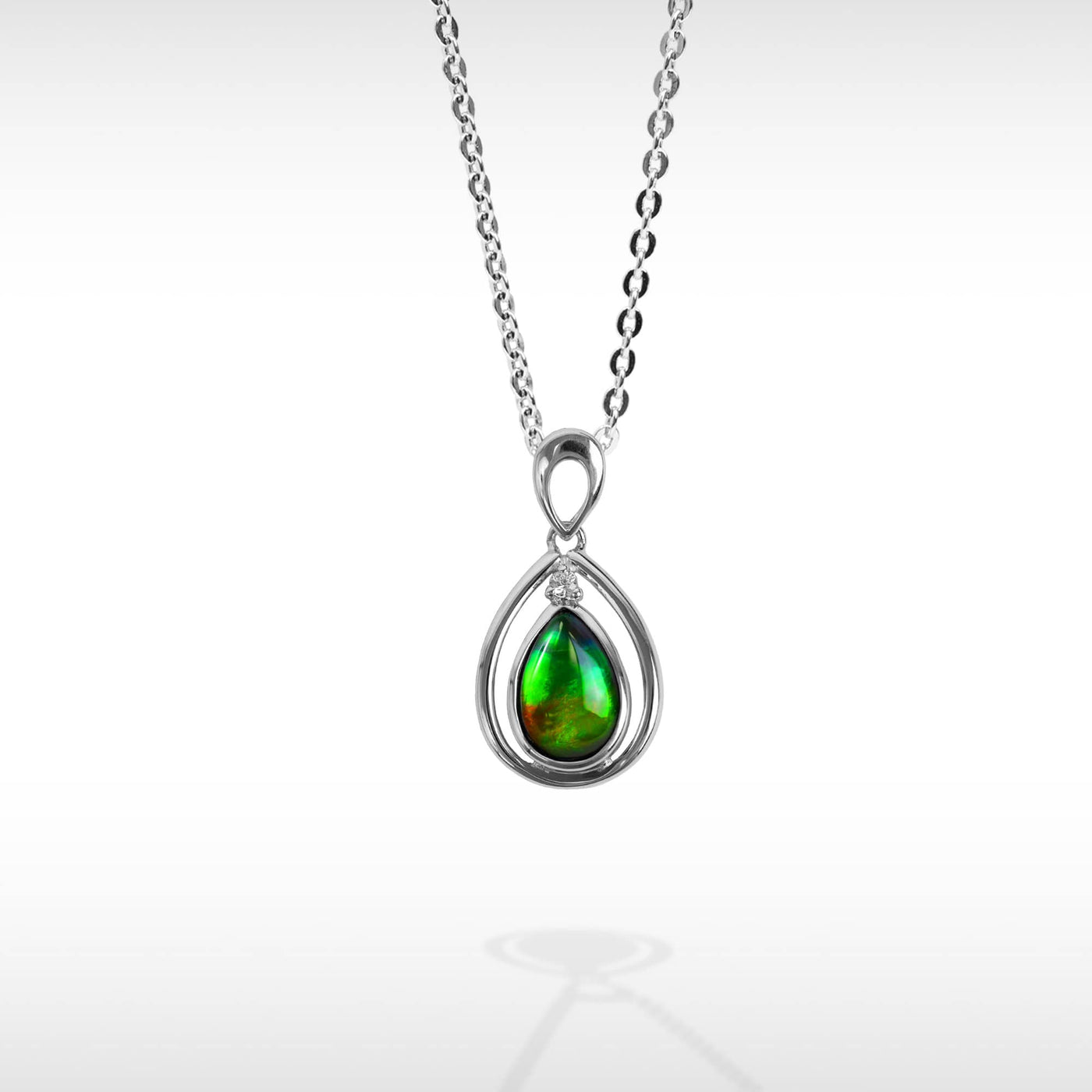 Women's Sterling Silver Ammolite Pendant with White Sapphire Accent