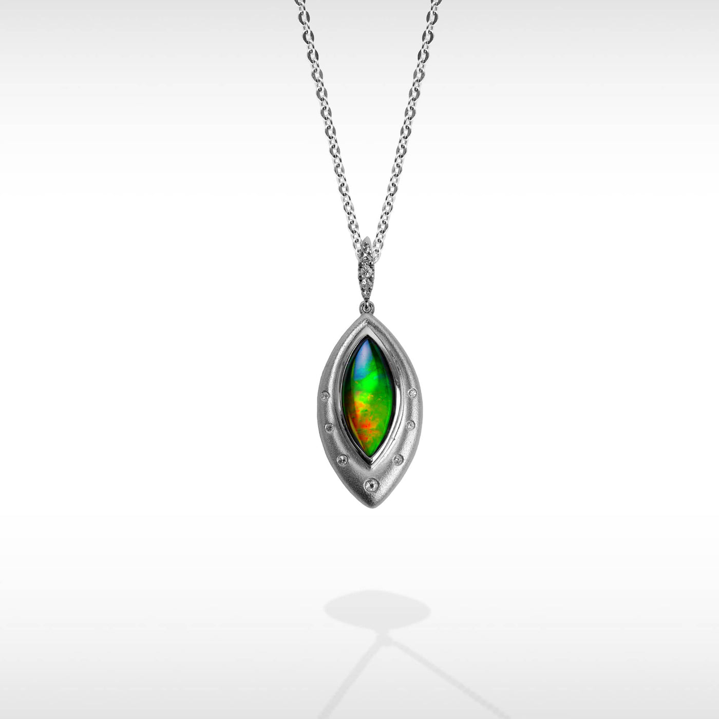 Women's Sterling Silver Ammolite Pendant with White Topaz Accent