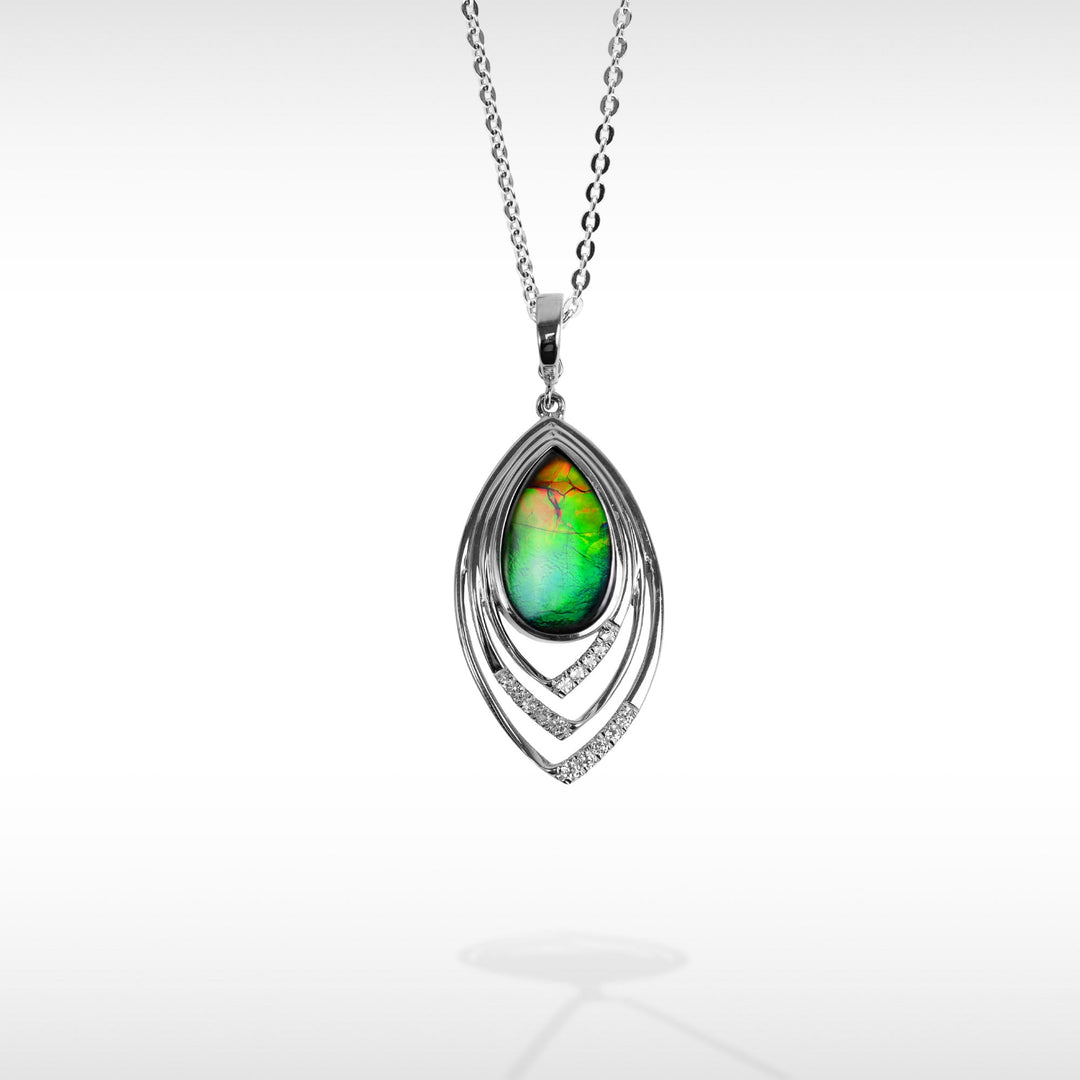 Women's Sterling Silver Ammolite Pendant with White Topaz Accent