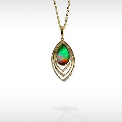 Women's Sterling Silver Ammolite Pendant with White Topaz Accent