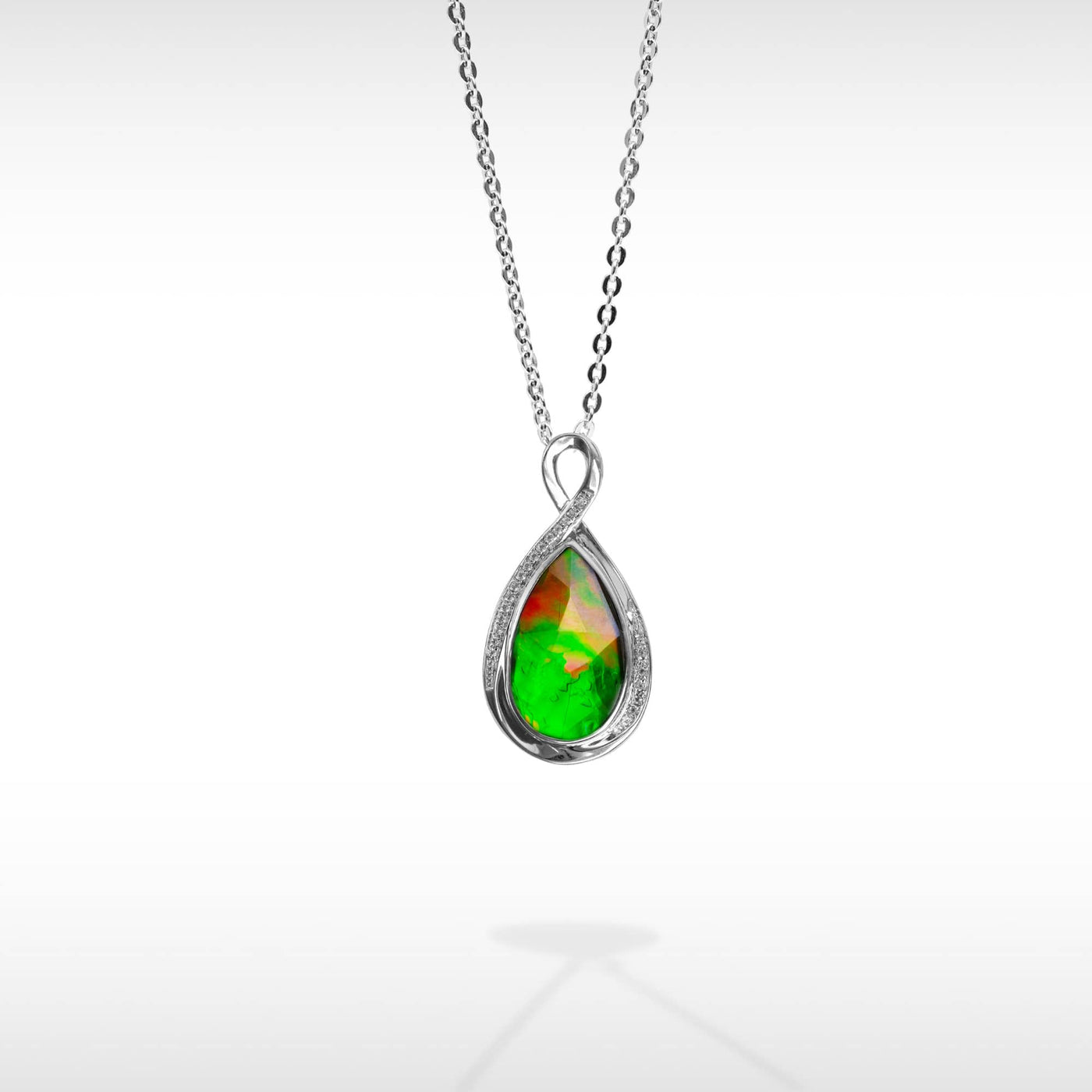 Women's Sterling Silver Ammolite Pendant with White Topaz Accent
