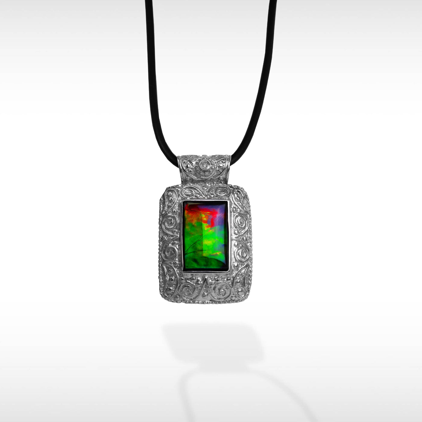 Women's Sterling Silver Ammolite pendant with diamond accent