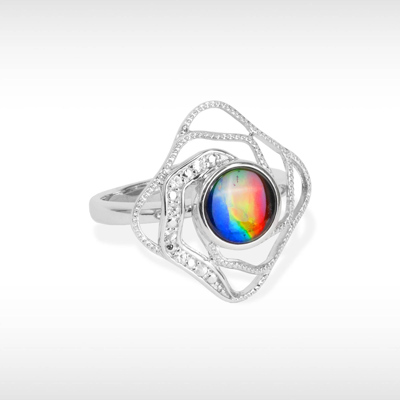 Women's Sterling Silver Ammolite Ring with White Sapphire Accent