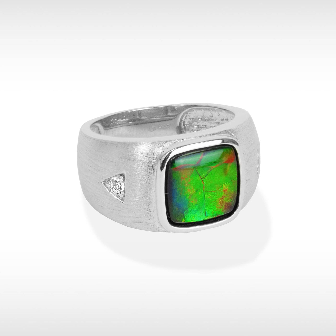 Sterling Silver Ammolite Ring with white sapphire accent