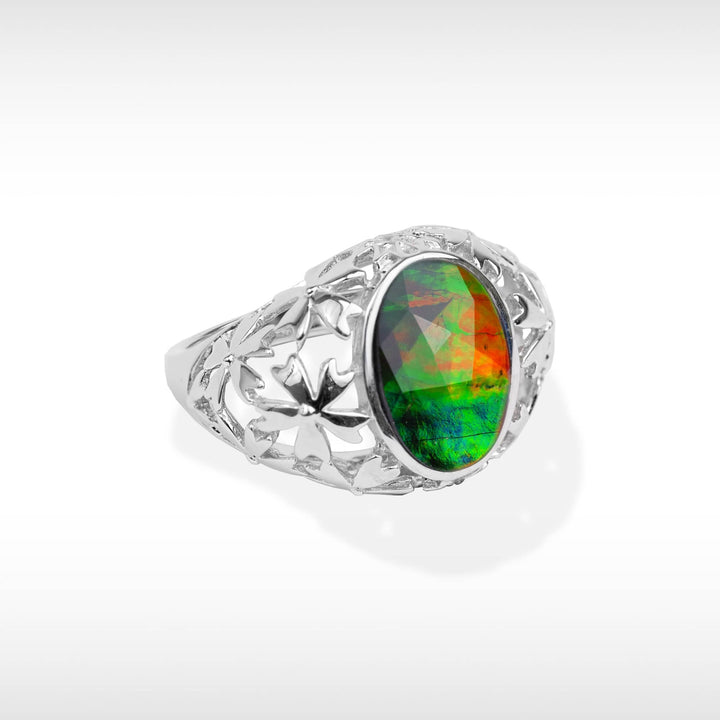 Women's Sterling Silver Ammolite Ring With White Sapphire Accent