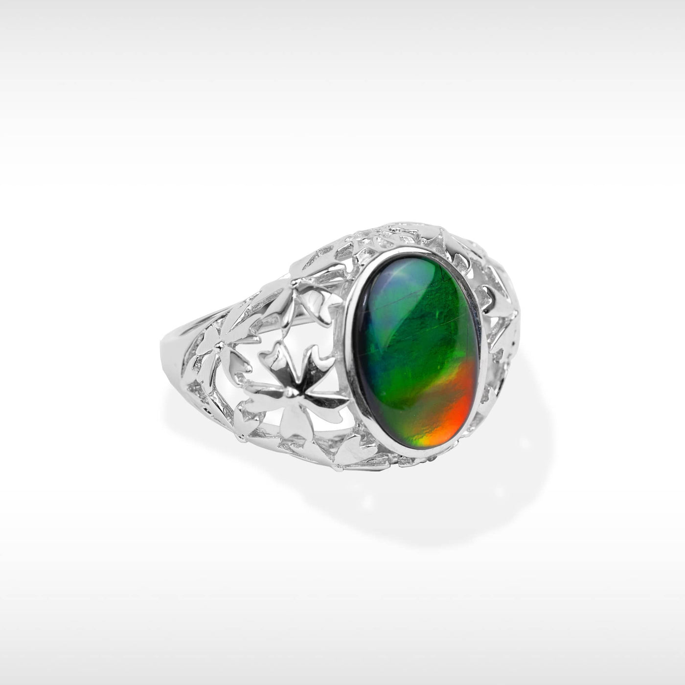 Women's Sterling Silver Ammolite Ring With White Sapphire Accent