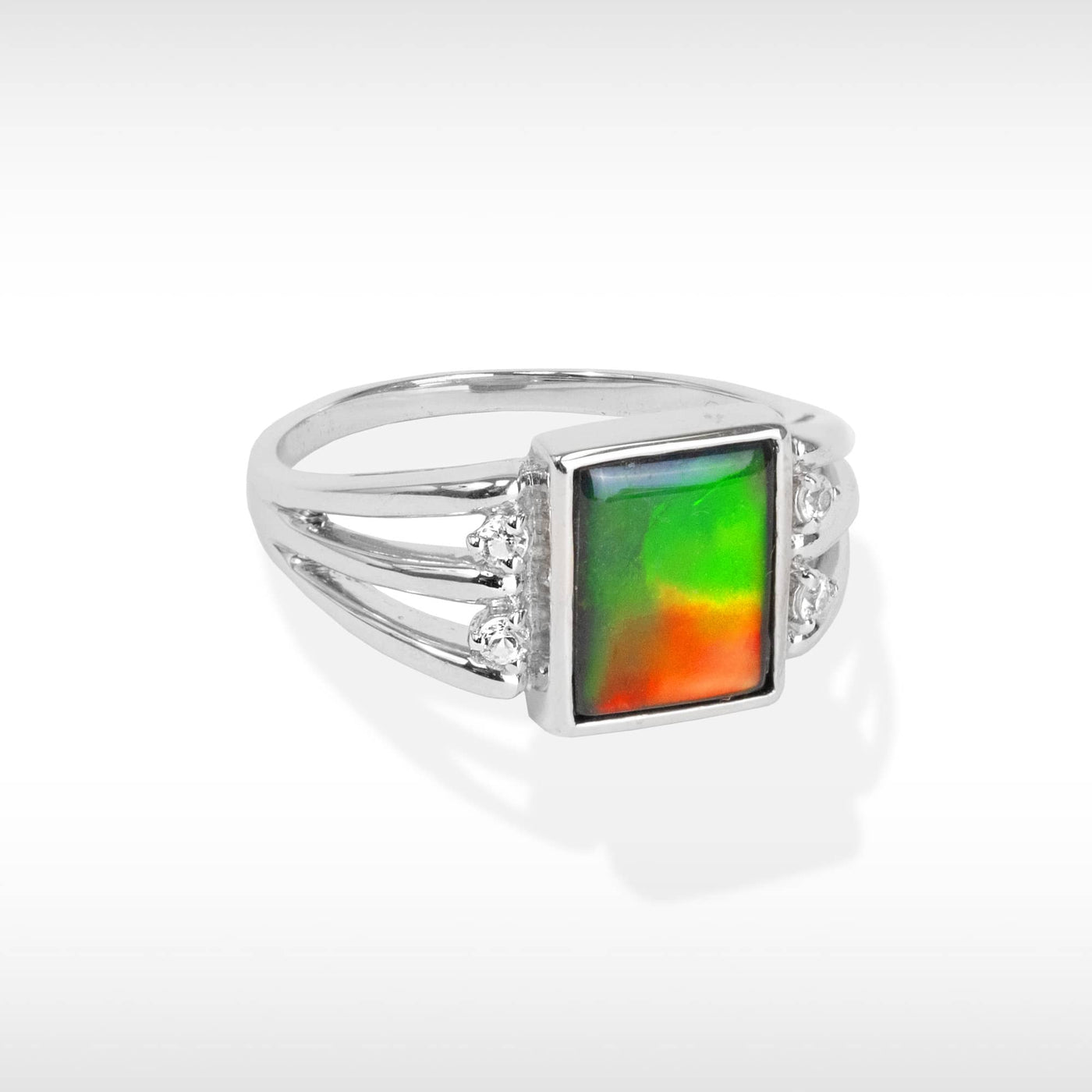 Women's Sterling Silver Ammolite Ring with White Saphire Accent
