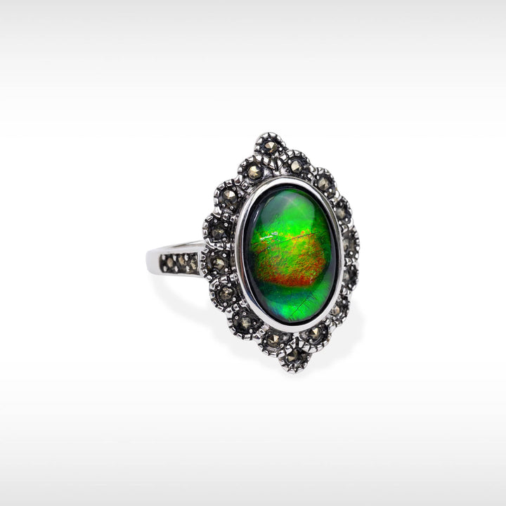 Women's Sterling Silver Ammolite Ring with Marcasite Accent