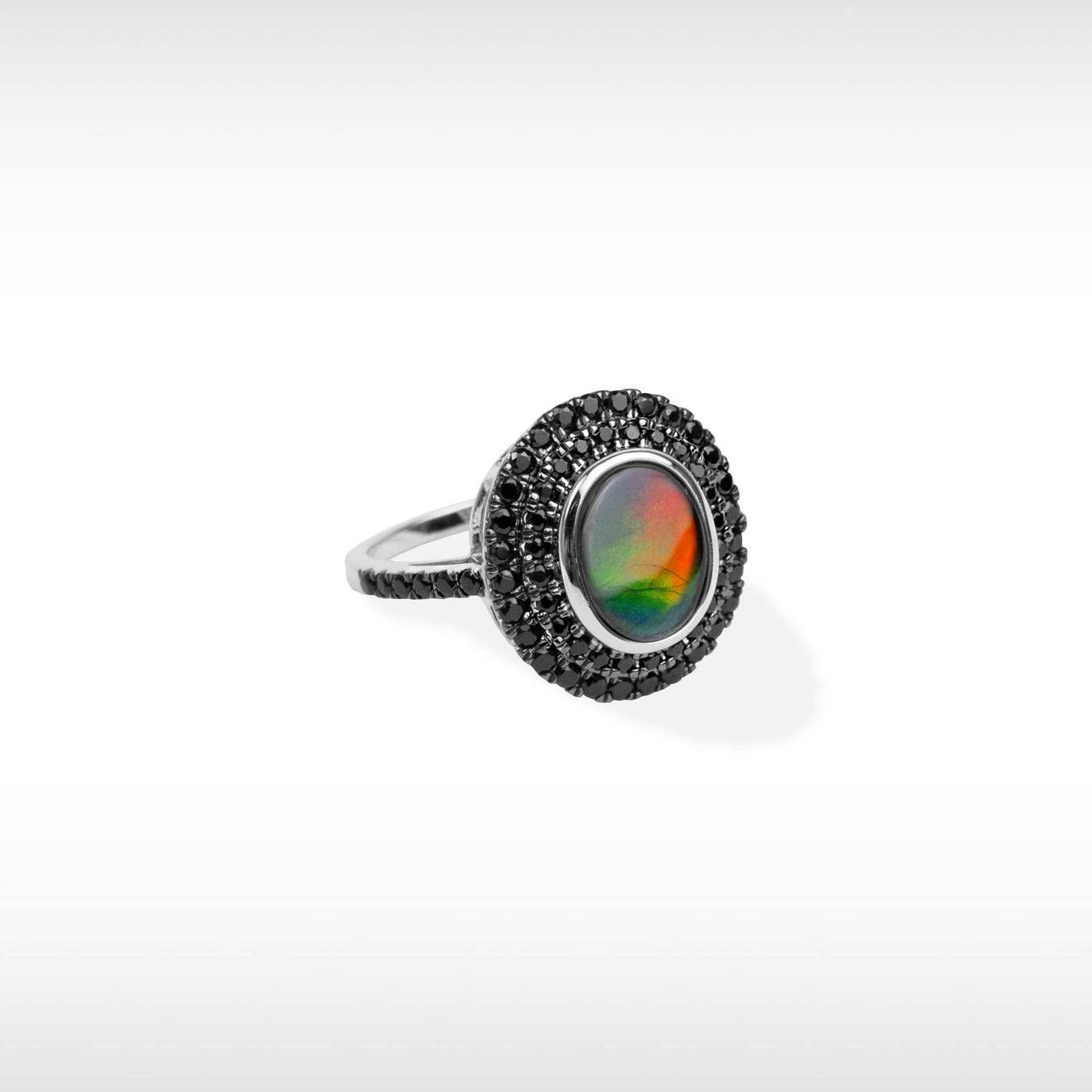 Women's Sterling Silver Ammolite Ring with Black Spinel Accent