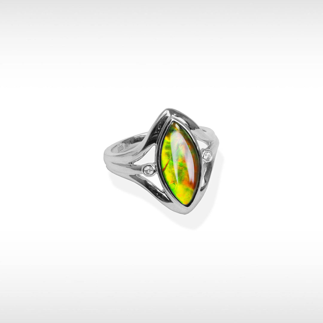 Women's Sterling Silver Ammolite Ring with White Sapphire Accent