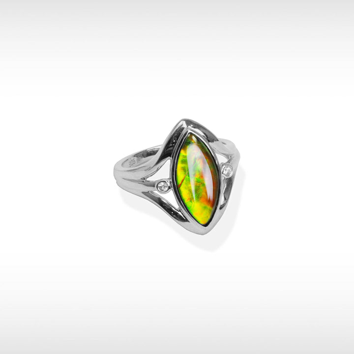 Women's Sterling Silver Ammolite Ring with White Sapphire Accent