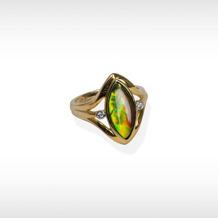 Women's Sterling Silver Ammolite Ring with White Sapphire Accent