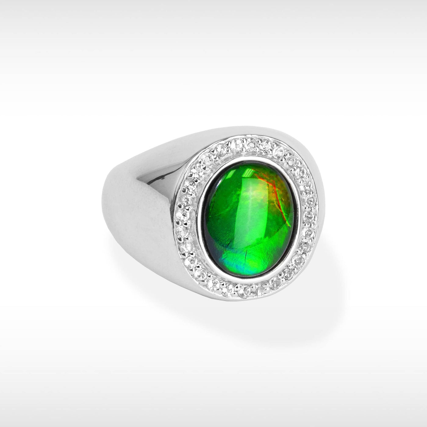 Women's Sterling Silver Ammolite Ring with White Topaz Accent