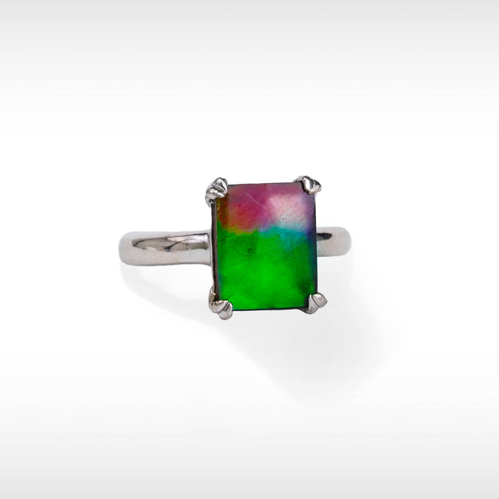 Women's Sterling Silver Ammolite Ring with White Sapphire Accent