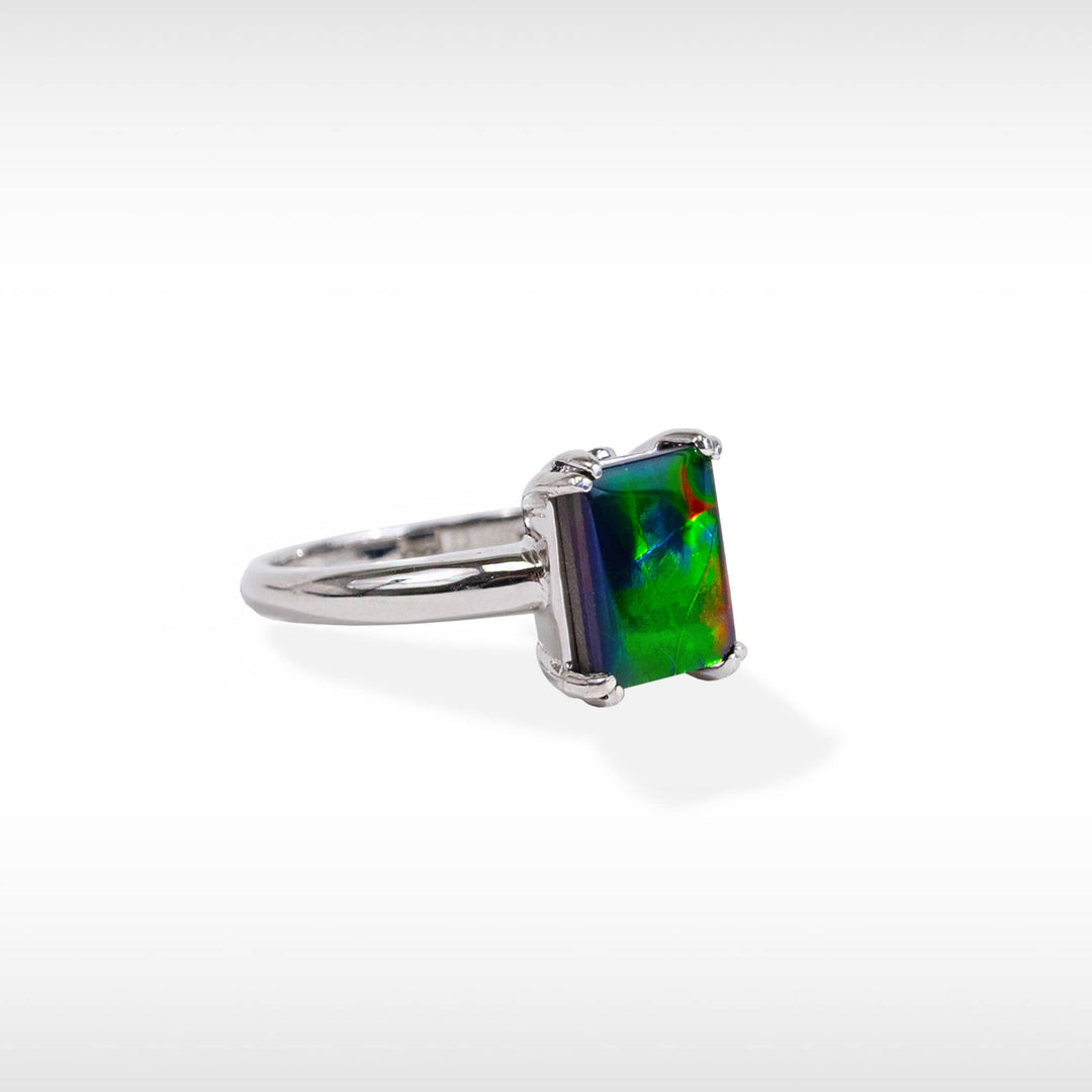 Women's Sterling Silver Ammolite Ring with White Sapphire Accent