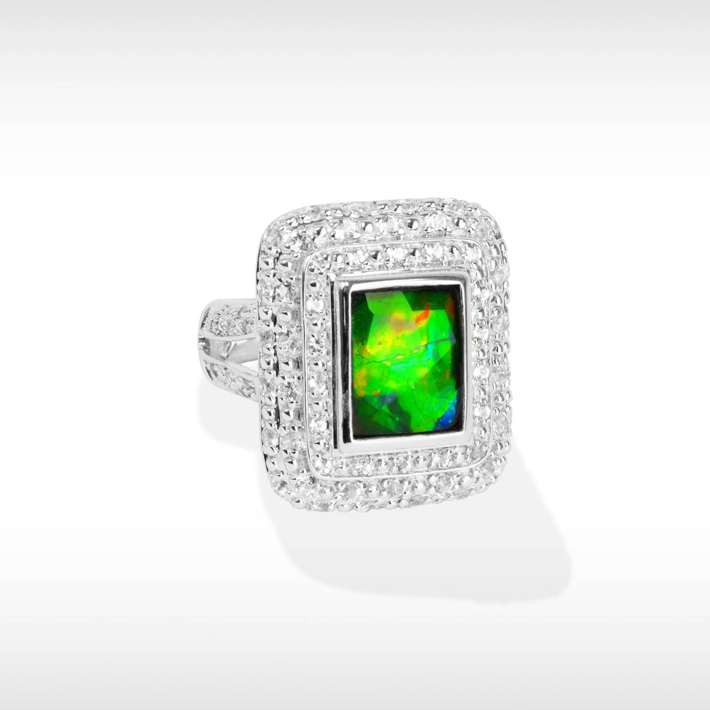 Women's Sterling Silver Ammolite Ring with White Topaz Accent