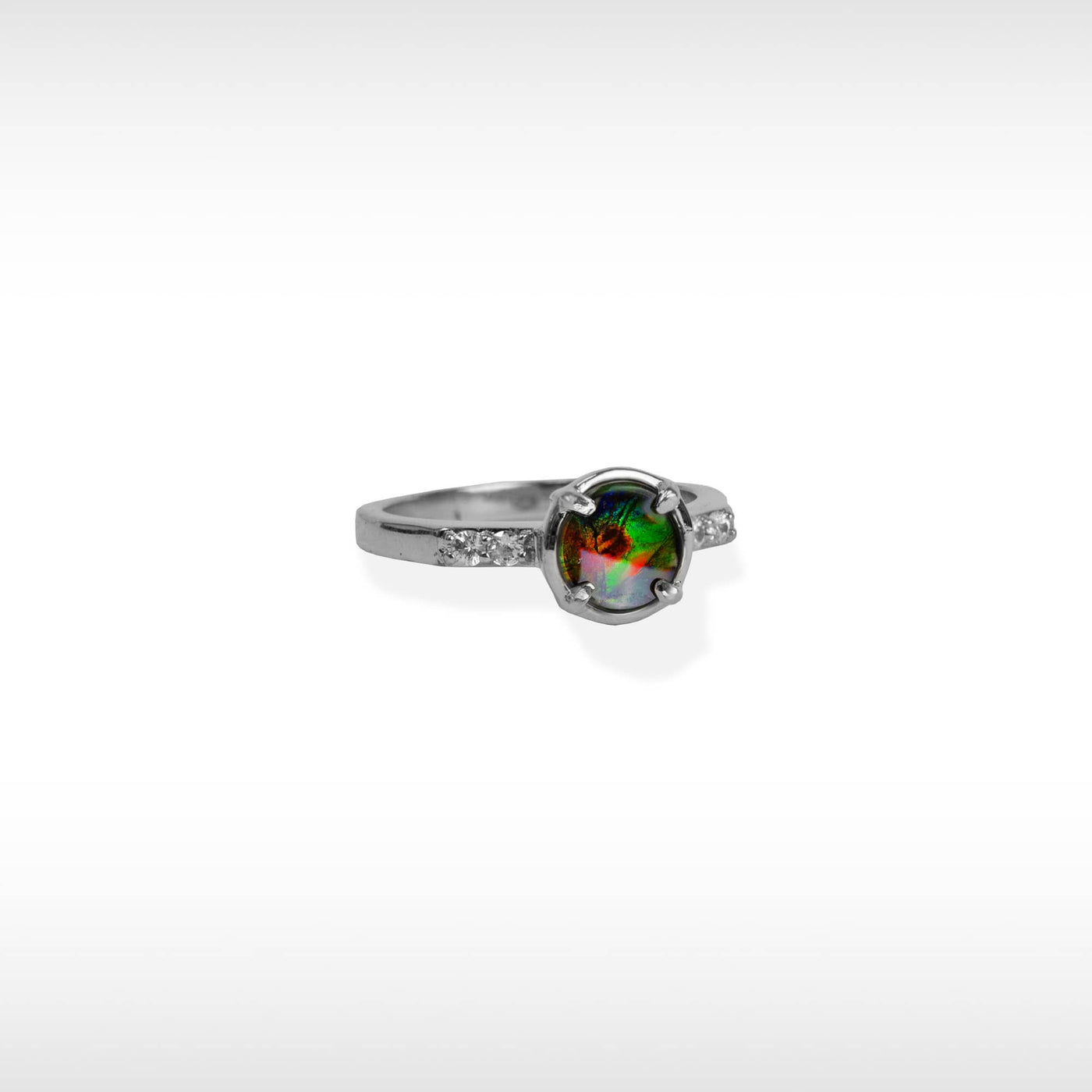 Sterling Silver Ammolite Ring with white sapphire accent
