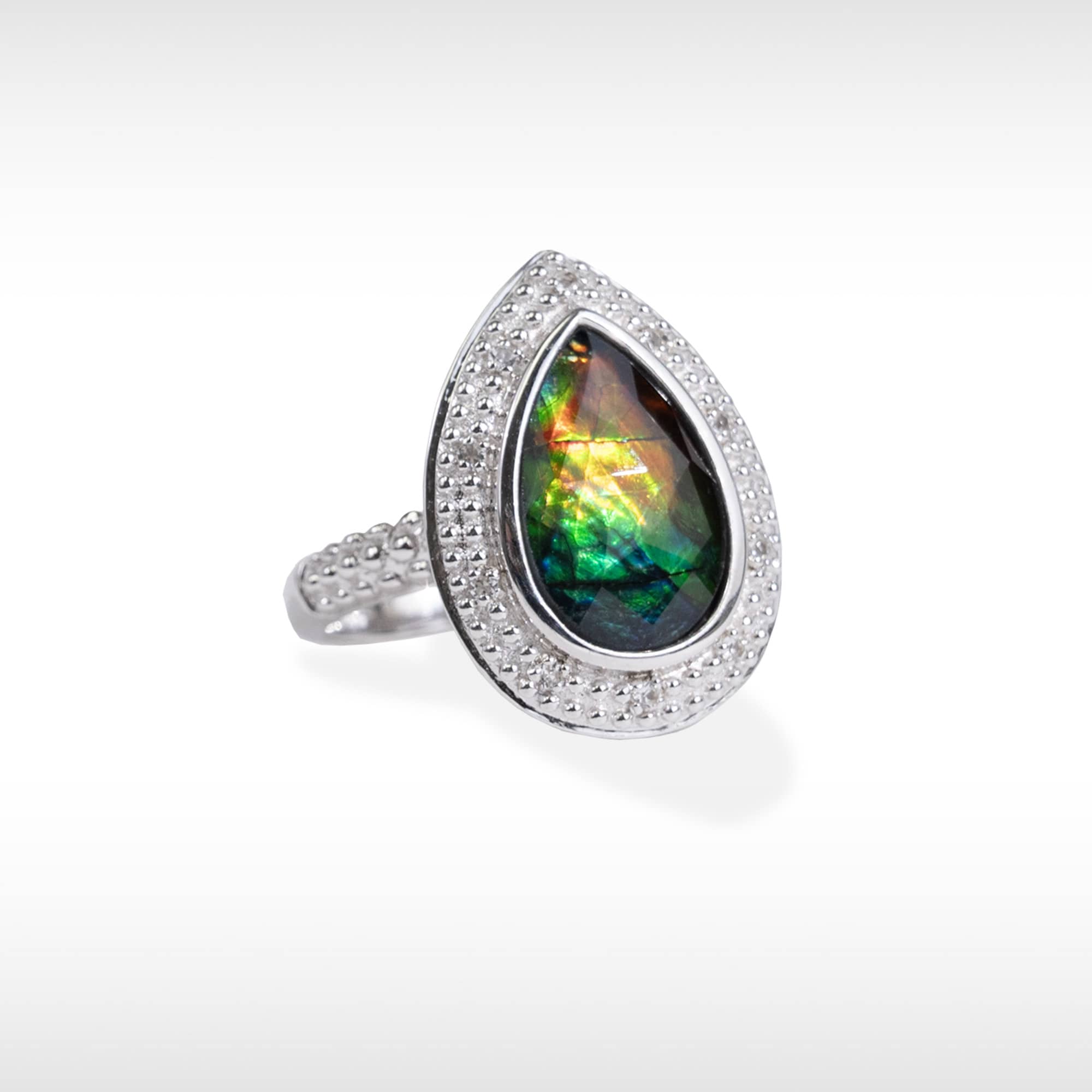 Women's Sterling Silver Ammolite Ring with White Topaz Accent – KORITE