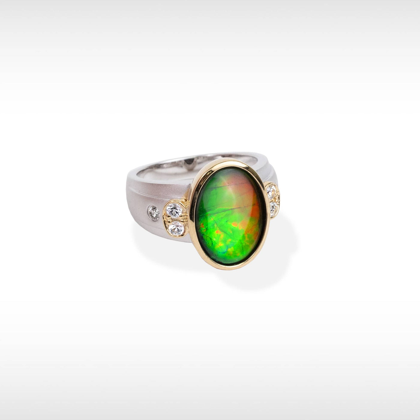Women's Sterling Silver Ammolite Ring with White Sapphire Accent