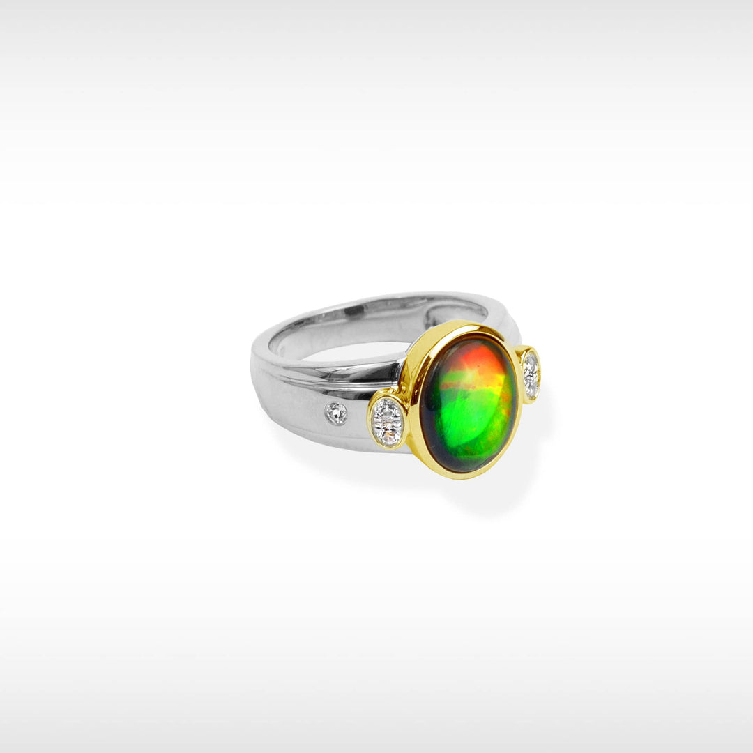 Women's Sterling Silver Ammolite Ring with White Topaz Accent