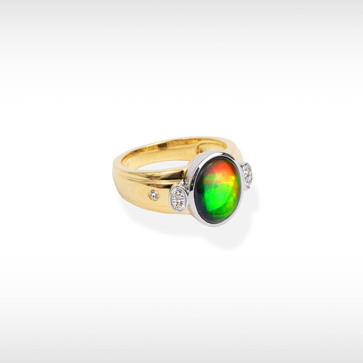 Women's Sterling Silver Ammolite Ring with White Topaz Accent