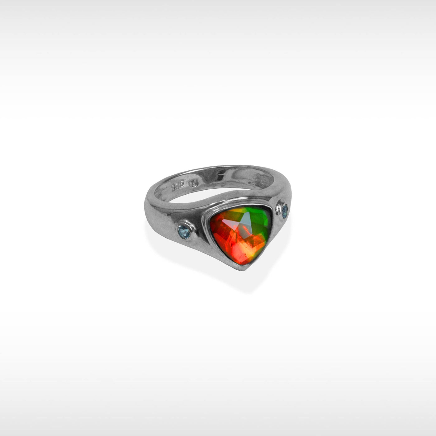Women's Sterling Silver Ammolite Ring with BlueTopaz  Accent