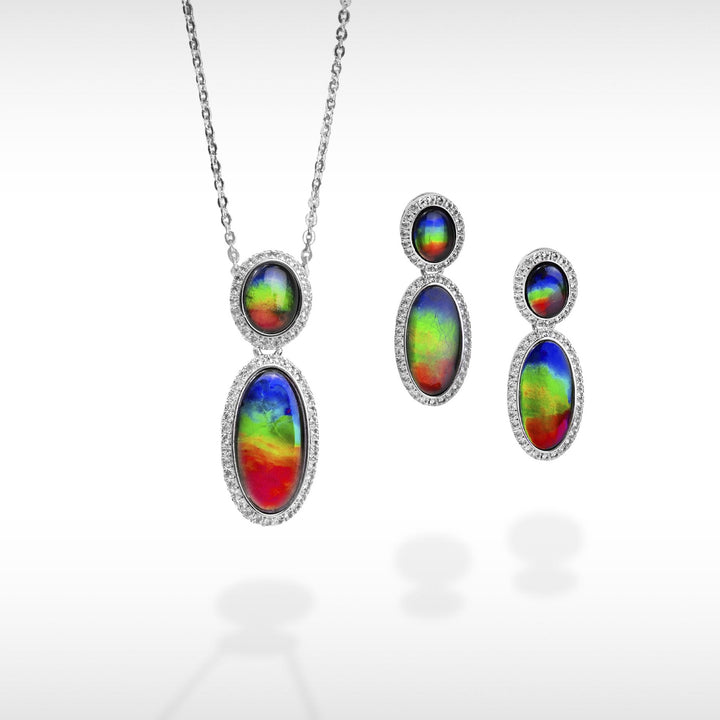 Serene ammolite pendant and earring set in sterling silver