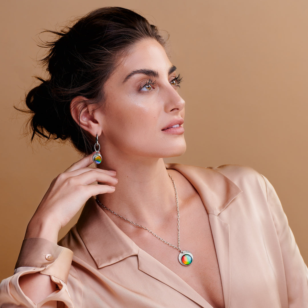 Origins chain link ammolite pendant,earring and bracelet set in sterling silver