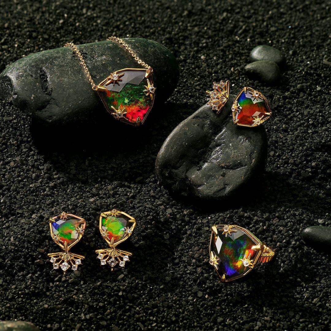 Starlight Trillion Ammolite Ring with White Topaz in 18k Gold Vermeil