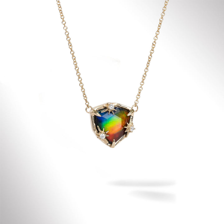 Starlight Trillion Ammolite Pendant with White Diamonds in 14K Gold