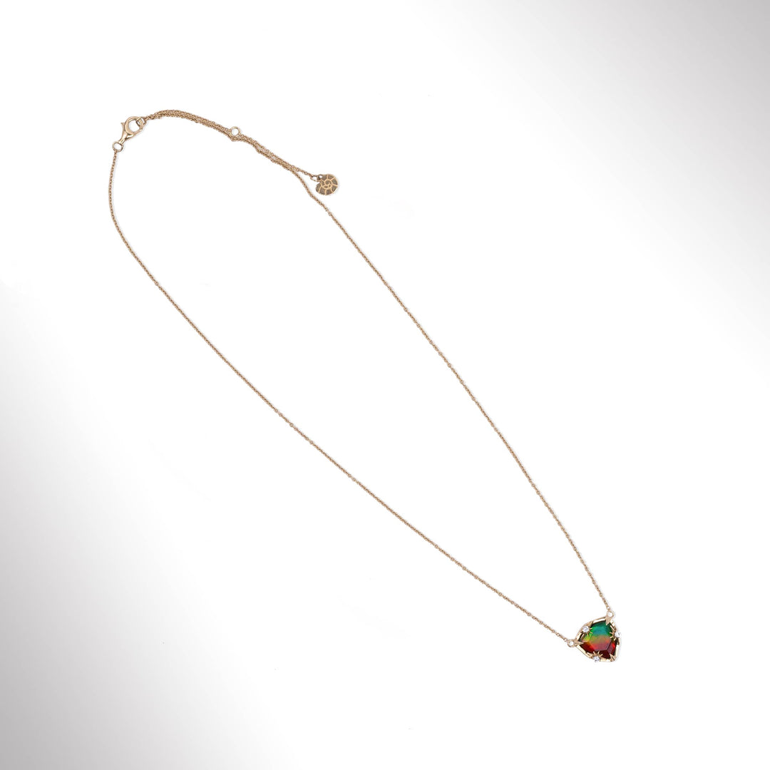 Starlight Trillion Ammolite Pendant with White Diamonds in 14K Gold