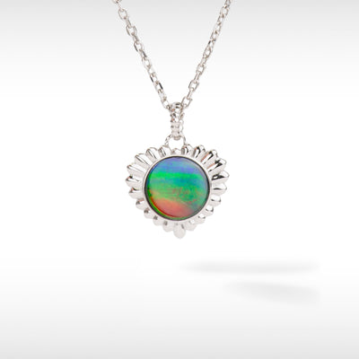 Solstice Ammolite Heart Pendant and Ring Set in Sterling Silver