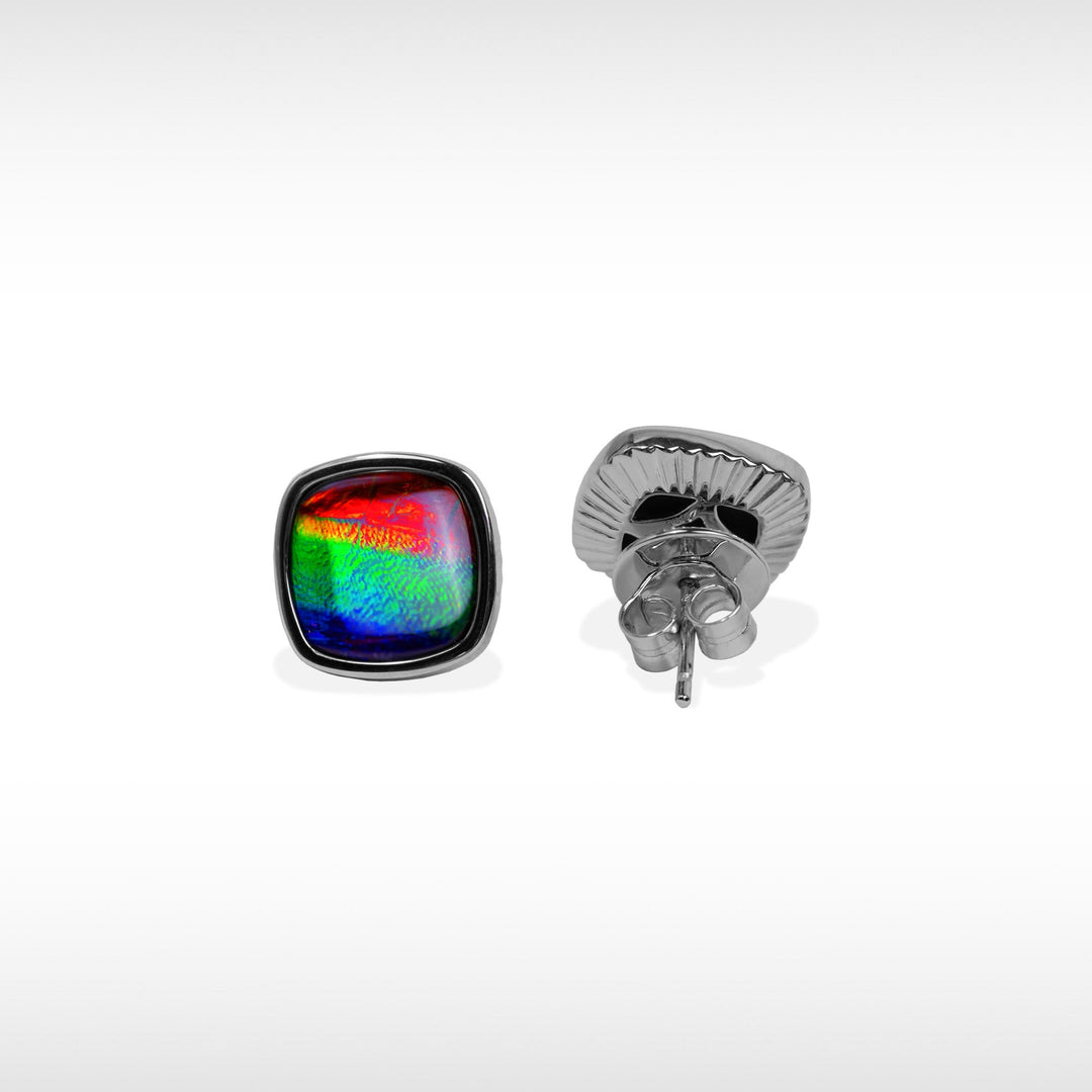 Origins Cushion Ammolite Earrrings in Sterling Silver