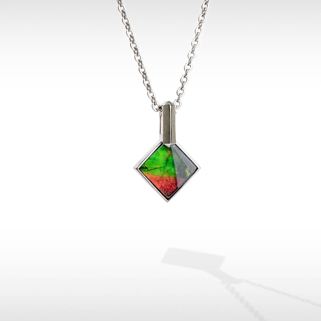 Essentials Square Ammolite Pendant in Sterling Silver