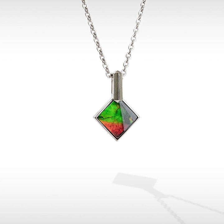 Essentials Square Ammolite Pendant in Sterling Silver