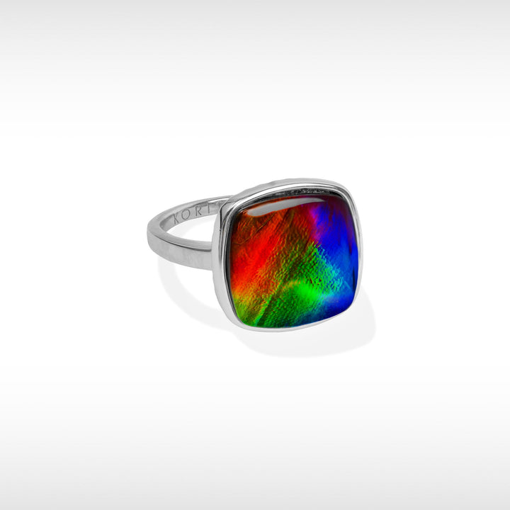 Origins cushion ammolite pendant, earring, ring and bracelet set in sterling silver