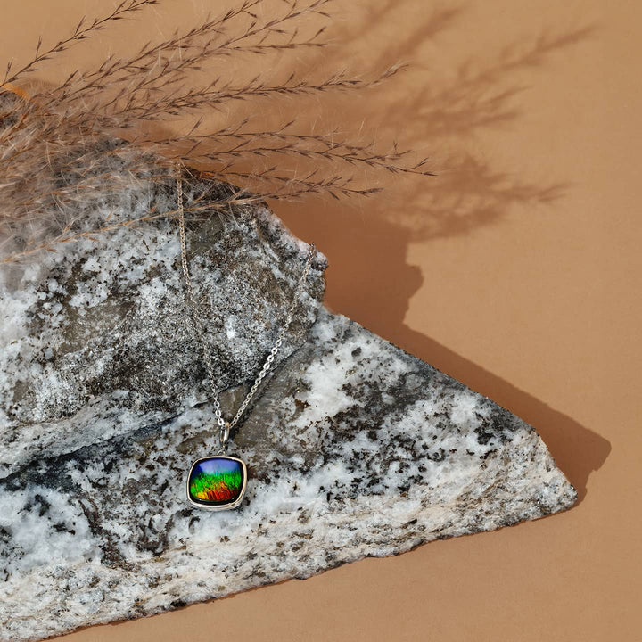 Origins Cushion Ammolite Pendant in Sterling Silver