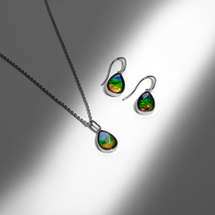 Essentials Pear Ammolite Earrings in Sterling Silver