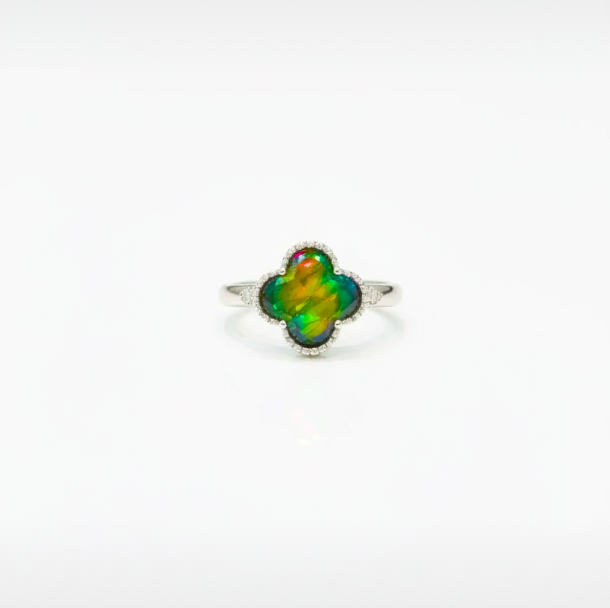 Clover Ammolite Ring in Sterling Silver