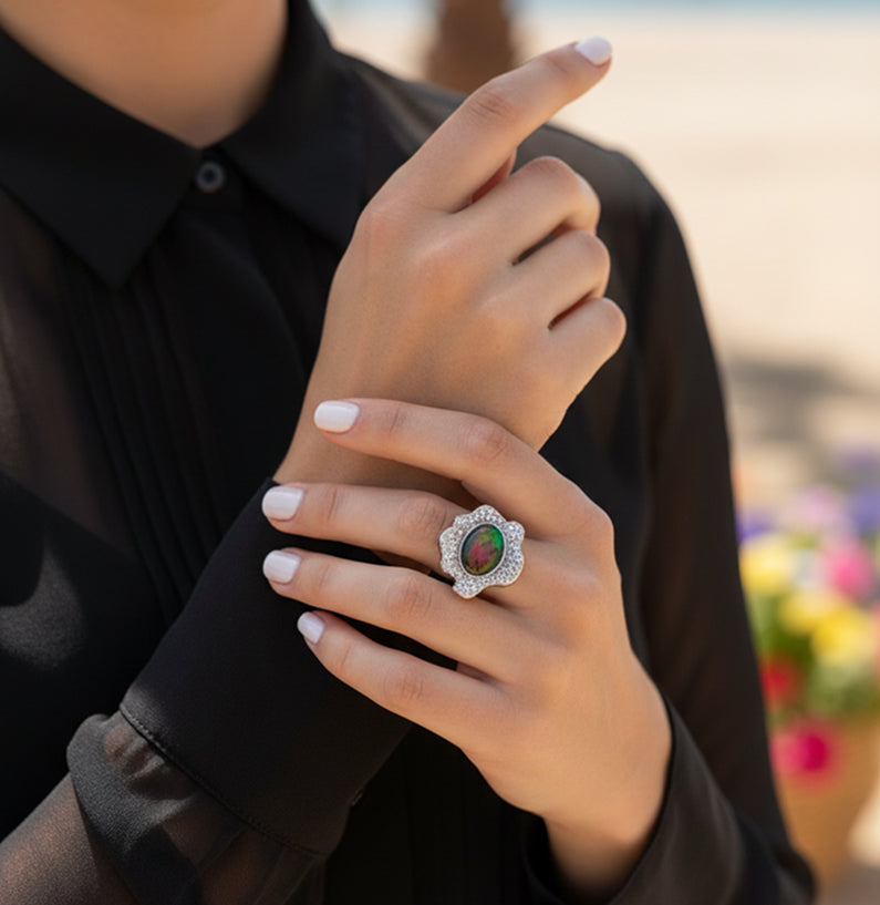 Limited Edition: Bloom Ammolite Ring with Accents