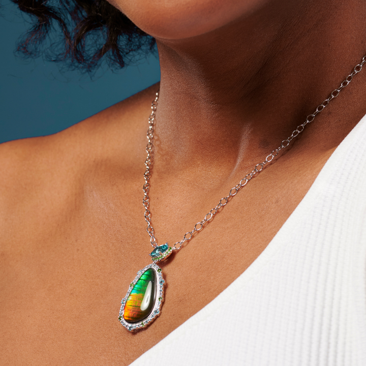 Waves Halo Ammolite Pendant in Sterling Silver